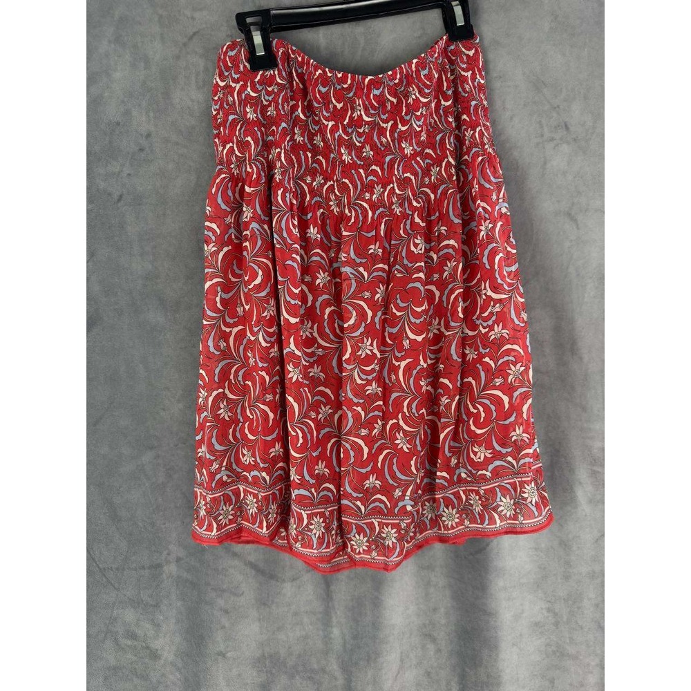Max‎ Studio Skirt Women's S Red Blue White Floral Paisley Smocked Waist Lined